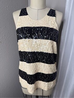 J. Crew collection Black & Ivory Sequin Striped Sleeveless Elegant Party Top